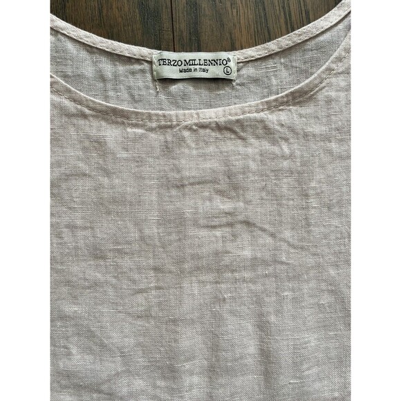 Terzo Millennio Top Large Beige 100% Linen Button Back Hi Low Hem Pullover Shirt - Picture 4 of 8